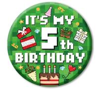 SAVITA Broche Feliz Cumpleaños Píxeles, 5,8cm Broche Cumpleaños de Temática Videojuego con Diamante Pastel Celebración Caja Regalo Globo Patrones para Decoración Fiesta Temática Píxeles(Número 5)