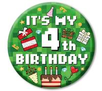 SAVITA Broche Feliz Cumpleaños Píxeles, 5,8cm Broche Cumpleaños de Temática Videojuego con Diamante Pastel Celebración Caja Regalo Globo Patrones para Decoración Fiesta Temática Píxeles(Número 4)