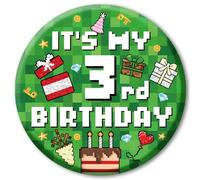 SAVITA Broche Feliz Cumpleaños Píxeles, 5,8cm Broche Cumpleaños de Temática Videojuego con Diamante Pastel Celebración Caja Regalo Globo Patrones para Decoración Fiesta Temática Píxeles(Número 3)