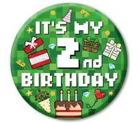 SAVITA Broche Feliz Cumpleaños Píxeles, 5,8cm Broche Cumpleaños de Temática Videojuego con Diamante Pastel Celebración Caja Regalo Globo Patrones para Decoración Fiesta Temática Píxeles(Número 2)