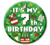 SAVITA Broche Feliz Cumpleaños Píxeles, 5,8cm Broche Cumpleaños de Temática Videojuego con Diamante Pastel Celebración Caja Regalo Globo Patrones para Decoración Fiesta Temática Píxeles(Número 7)