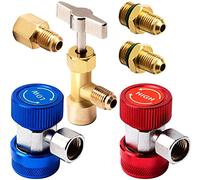 SAVITA Car Air Juego de herramientas, AC R134A Acopladores rápidos Adaptadores R134A Can Tap con Adaptador de tanque para Dispensador de refrigerante de 1/4 pulgadas. y 1/2 pulgadas de montaje de CA