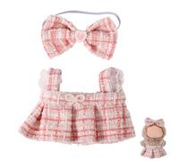 SAVITA Conjunto de Ropa para Muñecas, Bonito Conjunto Peluche Rosa con Pajarita y Vestido Tiras Accesorios Regalo Cumpleaños para Muñecas de 17 cm (Solo Tela)