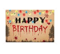 SAVITA Espeluznante Happy Birthday Fondo, 180x120cm Decoraciones Fiesta Cumpleaños Terror Huella Mano Sangre Bombillas Colores Banner Colgante para Suministros Fiesta Halloween Accesorios Foto