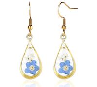 SAVITA Flower Teardrop Earrings para Mujeres, Forget Me Not Flor Pendientes Colgantes Dulce Flor Presionada Moda Joyería Regalo
