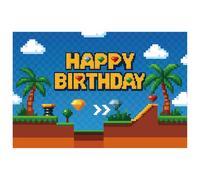 SAVITA Fondo de Feliz Cumpleaños, 150x100cm Azul con Estampado de Aros Dorados con Temática Dibujos Animados Ideal para Fiestas Niños y Niñas Celebraciones en Interiores y Exteriores