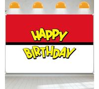 SAVITA Fondo Fiesta Happy Birthday con Dibujos Animados en Rojo y Blanco, Pancarta Fotográfica 1,5 x 1m Suministros de Decoración para Fiestas para Baby Shower Cumpleaños de Niño y Niña Hogar