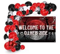 SAVITA Fondo Fiesta Welcome to The Other Side, Decoraciones Fiesta Cumpleaños Halloween al Revés con Tema Bosque Excéntrico con Varios Globos para Decoración de Paredes y Accesorios Fotos