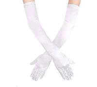 SAVITA Guantes Bianchi Guantes Lunghi Donna Guanti da Sera Guanti di Raso White Long Opera Gloves