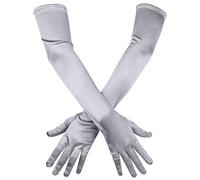 SAVITA Guantes largos de satén, elásticos de 21 pulgadas, guantes de ópera de 1920s para fiestas de baile de eventos, plata, Talla única