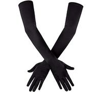 SAVITA Guantes Largos Satén Codo, Guantes Largos Elásticos 21 Pulgadas, Guantes Ópera Los Años 20, Guantes Fiesta Baile Nocturno Mujeres (Negro)