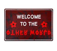 SAVITA Letrero de Pared Bienvenido Al Otro Mundo, 30x20cm de Aluminio con El Mundo Al Revés Decoración Pared Letrero Bienvenida Espeluznante para Fiestas Casa o La Oficina