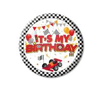 SAVITA Pin Es Mi Cumpleaños, 5,8cm Temática de Coche de Carreras Pin Cumpleaños con Diseño Bandera a Cuadros y Coche para Niños y Niñas Suministros Decoración Fiestas