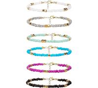 SAVITA Pulseras de tobillo con cuentas hechas a mano, perlas de vidrio bohemias coloridas tobilleras cadena ajustable regalos de hilo elástico, One Size, Hierro, perla de cristal
