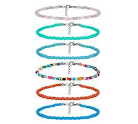 SAVITA Pulseras de tobillo con cuentas hechas a mano, perlas de vidrio bohemias coloridas tobilleras cadena ajustable regalos de hilo elástico, One Size, Hierro, perla de cristal