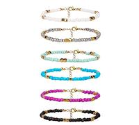 SAVITA Pulseras de tobillo con cuentas hechas a mano, perlas de vidrio bohemias coloridas tobilleras cadena ajustable regalos de hilo elástico, One Size, Hierro, perla de cristal