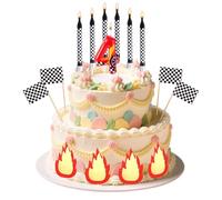 SAVITA Racing Cars Themed Cumpleaños Vela, Rojo Race Car Lightning Número Vela & Blanco y Negro Checked Flag & Fire Flame Toppers Pastel Set Cumpleaños Aniversario Decoración Suministros Fiesta (4)