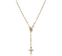 Savlano Colgante de plata de ley 925 con cadena de cuentas macizas italianas con cruz y rosario de la Virgen María, chapado en oro de 18 quilates, viene con caja de regalo para mujer, fabricado en
