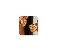 SAVNOJW SAVNOJW - Pendientes de tuerca gruesos y gruesos de oro para mujer, aretes de espiral de plata gruesa y vintage únicos irregulares geométricos trenzados, L, Metal, Sin piedra preciosa
