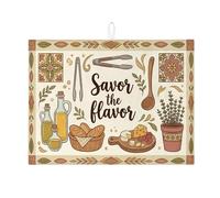Savor the Flavor - Alfombrillas de secado de platos para mostrador de cocina, tapete absorbente floral crema, almohadilla de secado de microfibra bohemia rústica para protector de barra de café, 18 x