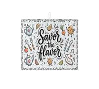 Savor the Flavor - Tapetes de secado de platos para encimera de cocina, tapete absorbente con patrón de alimentos blanco, almohadilla de secado de microfibra de diseño divertido para cafetería, 16 x
