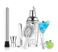 SAVORLIVING Juego de Coctelera de Vidrio de 14oz, 6PCS Bartender Kit, Coctelera Martini con Colador, Juego de Herramientas de Bar Profesional para Barman y Principiantes