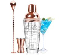 SAVORLIVING Juego de Coctelera de Vidrio de 14oz, Mezclador Margarita con Colador y Medición Jigger y Cuchara Set, Juego de utensilios de bar profesional para barman y principiantes (Cobre rosa, 3PCS)