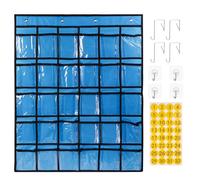 SAVORLIVING Organizador de tablas de bolsillo para el aula, tabla de bolsillo para el teléfono, caddie de calculadora de puerta colgante con ganchos y pegatinas (Azul)