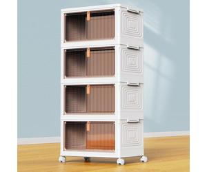 SavvyStor Cajas de almacenamiento con tapa, cajones de almacenamiento de plástico de 4 niveles, cajas apilables, organizador para dormitorio y sala de estar