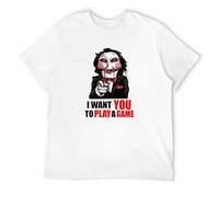 Saw Jigsaw Billy Puppet I Want You To Play A Game Men White T-Shirt Print Unisex Cotton tee Shirt 3XL