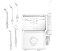 Sawgmore - Irrigador dental eléctrico con 10 niveles de presión ajustables, 600 ml de capacidad, irrigador oral con 5 boquillas multifuncionales para el hogar (blanco)