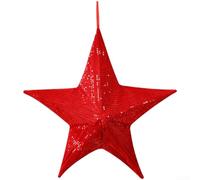 Sawhamale Adorno de estrella para árbol de Navidad, decoración plegable 3D de cinco puntas en rojo y dorado, 37 x 37 x 14 cm, colgante colgante de tela para vacaciones (rojo, 35 cm)