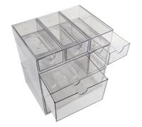 Sawhamale Caja de almacenamiento de escritorio de acrílico transparente con cajones para oficina, hogar, aula, organización, gabinete de suministros de joyería de maquillaje transparente (H)