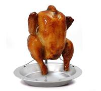 Sawhamale Estante de acero inoxidable para asador de pollo para parrilla de barbacoa y horno, soporte vertical para aves de corral, bandeja para pavo, pato, ganso, 19,5 cm de diámetro, color plateado