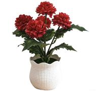 Sawhamale Flores artificiales de crisantemo en maceta, arreglo floral realista de seda falsa con jarrón dorado para decoración del hogar, oficina, escritorio, boda, planta en maceta en miniatura, 23