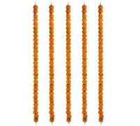 Sawhamale Juego de guirnaldas artificiales de caléndula - 5 piezas de decoración festiva de flores para Diwali, boda india, Halloween y decoración de fiestas, coronas de plástico de 155 cm (33)