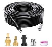 Sawhamale Kit de manguera limpiadora de drenaje de alta presión con boquilla de 4 chorros para desatascar tuberías de alcantarillado Karcher, tubo flexible de HDPE negro (10 m)