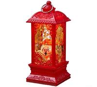 Sawhamale Luz nocturna de Año Nuevo chino, linterna del Dios de la Riqueza con base llena de agua, decoraciones de festival de primavera de plástico rojo para estante de escritorio del hogar, dije