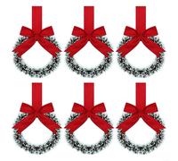 Sawhamale Paquete de 6 coronas de Navidad con lazos de cinta para armario de cocina, puerta, ventana, pared, hogar, vacaciones, decoración floral artificial, 5.9 pulgadas, verde y rojo (rojo)