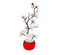 Sawhamale Planta artificial en maceta de caqui Wintersweet de 29 cm, árbol frutal falso de seda para decoración del hogar, bonsái sintético realista para estante de mesa, alféizar de ventana, adorno