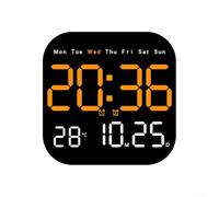 Sawhamale Reloj de pared con mando a distancia, pantalla LED digital para hora, temperatura, fecha, día y alarma, funciones de cuenta atrás y temporizador, brillo ajustable, material ABS