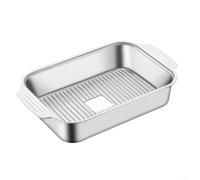Sawhamale Sartén para asar pescado de acero inoxidable con asas, parrilla profunda para cocina de inducción, placa rectangular gruesa para cocinar en casa, 32 x 21,3 x 7,2 cm (A)