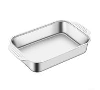 Sawhamale Sartén para asar pescado de acero inoxidable con asas, parrilla profunda para cocina de inducción, placa rectangular gruesa para cocinar en casa, 32 x 21,3 x 7,2 cm (B)