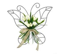 Sawhamale Tulipán Mariposa Metal Puerta Percha Plástico Blanco DIY Decoración de Navidad Adorno Floral Festivo para Hogar Puerta Delantera Decoración de Pared Suministros de Fiesta Vacaciones 40x34cm