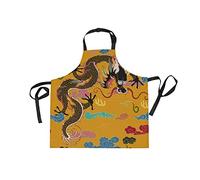 Sawhonn Dragón Estilo Chino Vintage Delantal de Cocina con 2 Bolsillos Delantales Cuello Ajustable Cocinero Camarero Delantal Chefs para Cocinar Hornea Barbacoa