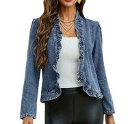 Sawmew Chaqueta Vaquera con Volantes para Mujer, Chaqueta de Mezclilla Corta de Manga Larga Abierta por Delante, Abrigo Crop de Moda