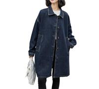 Sawmew Chaqueta Vaquera Oversize de Corte Boyfriend para Mujer, Largo Medio, Estilo Clásico Vintage, con Cuello Vuelto, Mangas Largas, Cierre de Botones en la Parte Delantera