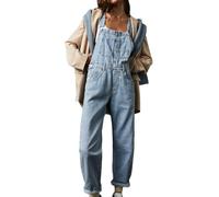 Sawmew Denim General para Mujer Jeans Peto Sin Mangas Corte Suelto Clásico Casual Correa Larga Ajustable Y2K Baggy Azul Pantalones de Trabajo Mujer(Blue,L)