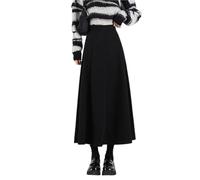 Sawmew Falda larga para mujer, elegante, maxifalda de invierno a cuadros, cálida, de lana, de cintura alta, para otoño, con cintura elástica(Black,S)