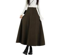 Sawmew Falda larga para mujer, elegante, maxifalda de invierno a cuadros, cálida, de lana, de cintura alta, para otoño, con cintura elástica(Dark green,XL)